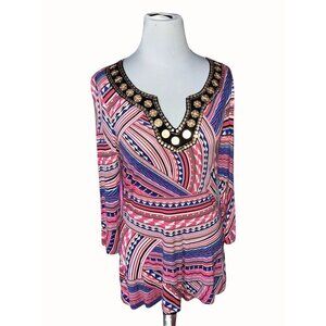 Cable & Gauge quarter sleeve spandex sequin vneck pullover pink blouse Medium